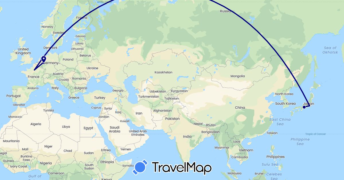 TravelMap itinerary: driving in Germany, France, Japan (Asia, Europe)
